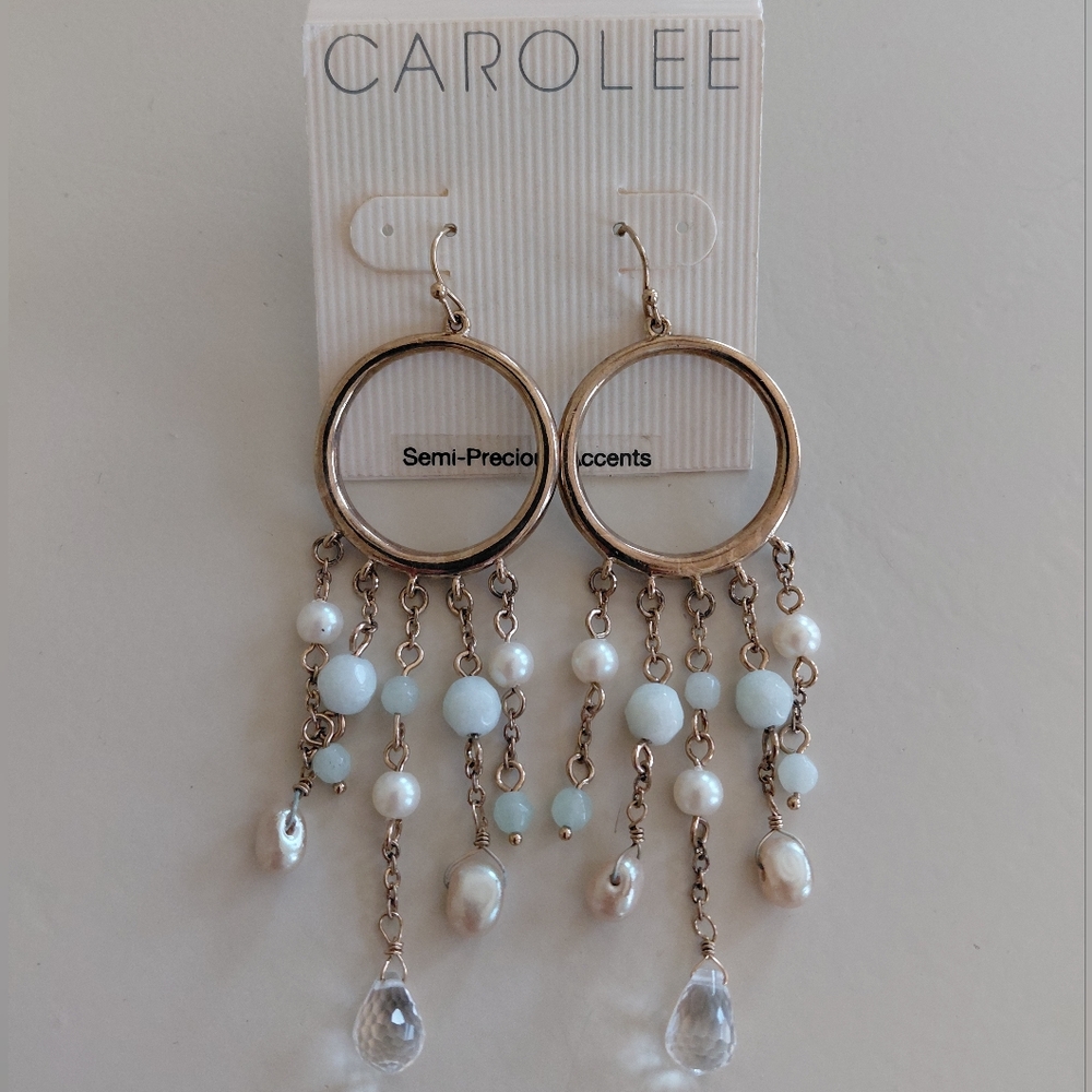 Carolee Boho Drop Earrings Hoops Semi-Precious Accent